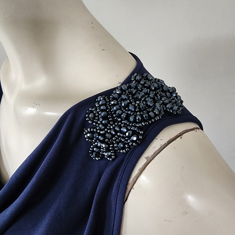 Venus Dress Womens L Navy Blue Sleeveless Ruched - Picture 7 of 9